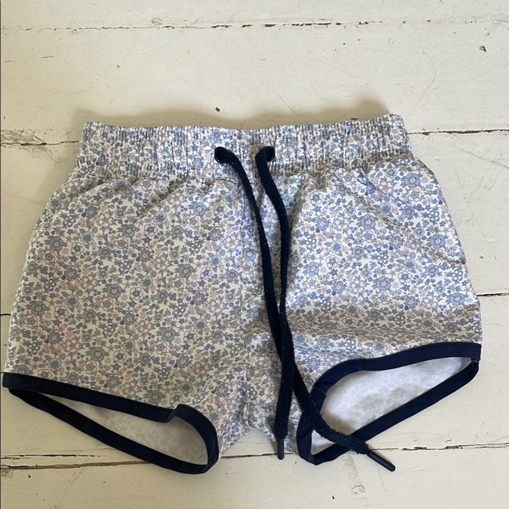 Floral Print Shorts with Navy Trim